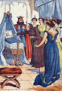 Zlý poplatek předpovídá, že si princezna probodne ruku. Ilustrace k „La belle au bois dormant“, příběh Charlese Perraulta (1628-1703), francouzského spisovatele. Ilustrace anonymní. Snímky Marcel Vagne, Jarville Nancy, nedatováno (konec 19. století). od Unknown artist