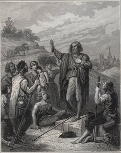 Thomas Muntzer Kázání - Thomas Muntzer (Munzer) (1489-1525) vyučující svou doktrínu - Rytina v „Les Fastes Populaires, ou Histoire des hrdinských skutků lidí a jejich vlivu na vědy, umění, průmysl a zemědělství “ od Alphonse E od Unknown artist