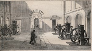 Peněžní lis Thonnelier v La Monnaie v Paříži - rytina z roku 1877 od Unknown artist