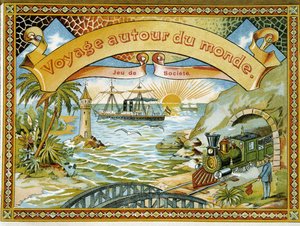 Vlak, maják a loď, krycí hra „“ Cesta kolem světa“, a.n.d. 19. od Unknown artist