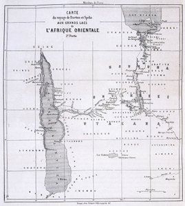 Cestovní mapa Richarda Francise Burtona, britského cestovatele (1821-1890) a Speke k Velkým jezerům východní Afriky 1857-59 - v Tour du Monde od Unknown artist
