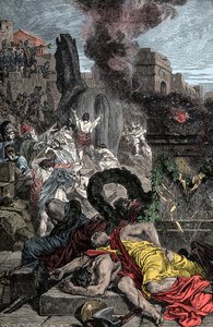 Trojský kůň - Trojská válka: Dřevěný kůň vstoupí do opevněného města od Unknown artist