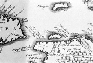 Želví ostrov a Santo Domingo z mapy ze 17. století od Pierra Vandiera. od Unknown artist
