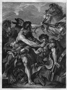 Dvanáct děl Herkula: Diomede zabíjí Herkulem a jí vlastní koně. rytina podle obrazu Jean-Baptiste-Marie (Jean Baptiste Marie) Peter. (1714-1789) od Unknown artist