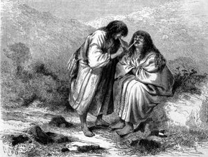 Dva indios z Peru berou tabák. 19. století rytina. od Unknown artist