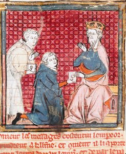 Dva poslové oznamují v Karlu Velikém (742-814) vítězství nad miniaturními Saracény z „“Grandes Chronicles de France““ 1375-1379 Městská knihovna, Castres od Unknown artist