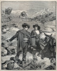 Dva rolníci ze Sierra Almagrera ve Španělsku objevili v roce 1838 naleziště stříbra Jaroso. Rytina z roku 1885 v „“Les arts et metiers illustres““ od Adolpha BITARDA. od Unknown artist