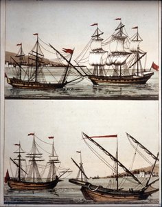 Typické lodě barbarských pirátů, - ve „starověkém a moderním kostýmu“ ”de Ferrario, Milán od Unknown artist