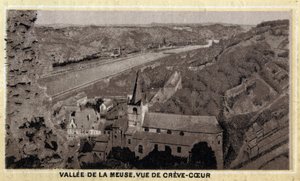 Vallee de la Meuse: pohled na Creve Coeur (Creve-Coeur nebo Crevecoeur), Valonsko, Belgie. Chromolitografie konce 19. století. od Unknown artist