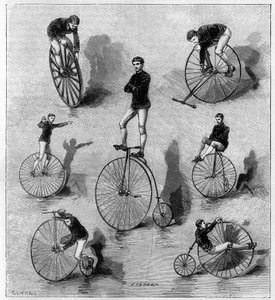Velocipedická cvičení Američana Dana Canaryho. Rytina v „“ Přírodě: přehled věd a jejich aplikací v umění a průmyslu ““ z 21. července 1888. od Unknown artist