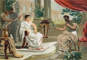 Vespasianus (v latině Titus Flavius Vespasianus) s Pliniem starším. po slavných hombres y Mujeres. Barcelona 1877. Plinius starší (23-79) - od Unknown artist