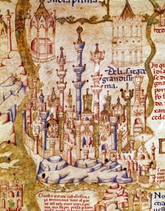 Pohled na Nové Dillí v Indii Detail mapy světa (mappamundi) bratra Maura (Mauro) kamaldula z 15. století Biblioteca Marciana, Benátky od Unknown artist