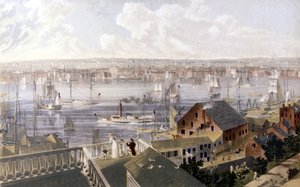 Pohled na New York Harbour. SD litografie kolem poloviny 19. století. od Unknown artist