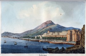 Pohled na Palermo v 19. století – rytina z „“ Use and Customs of All Peoples of the Universe. Tedy Dějiny vlády, zákonů, milicí, náboženství všech národů od nejvzdálenějších dob až po současnost „1856 od Unknown artist
