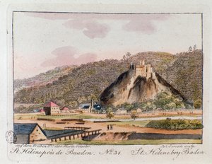Pohled na St. Helene (St. Helene) v Badenu, Rakousko. Rytina z roku 1815 Soukromá sbírka od Unknown artist