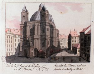 Pohled na náměstí kostela svatého Petra ve Vídni, Rakousko. od Unknown artist