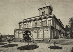 Pohled na vilu Fabbricotti, kde po určitou dobu pobývala královna Viktorie (1819-1901), Florencie, Itálie, rytina z fotografie G. Brogiho z časopisu L