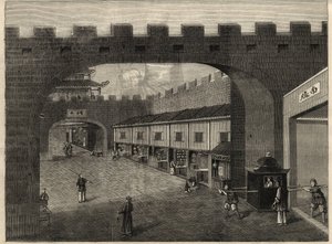 Pohled na ulici v městských hradbách Guangzhou, Čína. Rytina v „“The Illustrated London News““ ze 14. února 1857. od Unknown artist