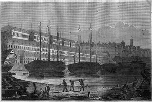 Pohled na Corderies, Bagne a věž Saint Louis (Saint-Louis) v Brestu. V "" Malebném obchodě "" 1835 od Unknown artist