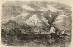 Pohled na město Funchal na ostrově Madere (Madeira) v Portugalsku. Rytina do „“The Illustrated London News““ z 29. února od Unknown artist