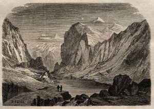 Pohled na zemi Davos ve Švýcarsku v 19. století – rytina v „“ Dictionnaire populaire llustrious“ – 1864 – od Josepha Decembra a Edmonda Alloniera – od Unknown artist