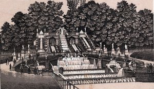 Pohled na velký vodopád v parku Saint Cloud (Saint-Cloud), Francie. v „“ Svět ilustruje 168 pohledů““ Nedatováno (konec 19. století) od Unknown artist