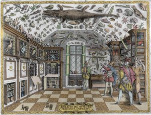Pohled na muzeum (kabinet) kuriozit (encyklopedické muzeum) lékárníka Ferrante Imperato (1550 - 1631). Rytina z roku 1678. Muzeum neapolského lékárníka Ferrante Imperato. od Unknown artist