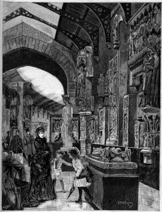 Pohled na muzeum počítačové architektury v Palais du Trocadero v Paříži v roce 1882. Rytina v „“The Illustrious World““ č. 1314 z 3. června od Unknown artist