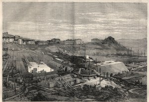 Pohled na nové doky postavené italskou vládou v přístavu La Spezia. Gravírování v „“L