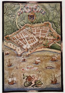 Pohled na přístav Le Havre v roce 1583 - z iluminovaného rukopisu Jacquese Delvauxe, pilota námořnictva, věnovaného admirálu de Joyeuse od Unknown artist