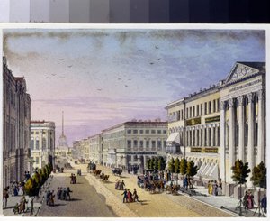 Pohled na Něvský prospekt a policejní most v Petrohradu (Album Marie Taglioni od Unknown artist