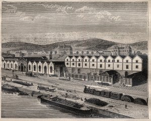 Pohled na Chateau de Pekin, hlavní provozovnu Compagnie des grands vins de Champagne od Eugena Merciera (1838-1904) et Cie poblíž Epernay - rytina v „“La Science francaise““ od Unknown artist