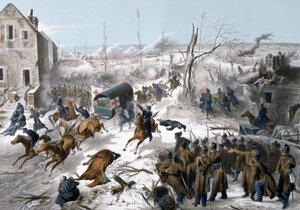 Válka roku 1870 mezi Francií a Pruskem: Červený kříž během bitvy u Bapaume v Pas de Calais ve dnech 2. a 3. ledna 1871, kdy armáda Severu vedená generálem Faidherbem zvítězila proti Prusům od Unknown artist