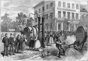 Zavlažovací systém v ulicích Vídně, Rakousko v roce 1873. od Unknown artist