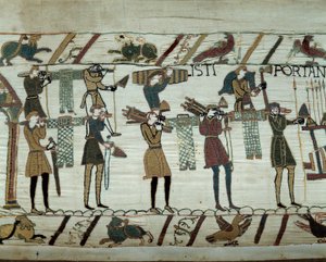 Zbraně a víno přinášejí na lodě během tankování pro dobytí Anglie flotily Viléma Dobyvatele (1027-1087) v roce 1066 Detail tapiserie z Bayeux nebo výšivky královny Mathildy od Unknown artist