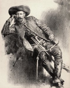 William Frederick Cody - známý jako Buffalo Bill - Portrét Buffalo Billa (1846-1917), plukovník William Cody - rytina za plakátem. od Unknown artist