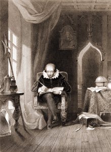 William Shakespeare (1564 - 1616) ve své kanceláři. od Unknown artist
