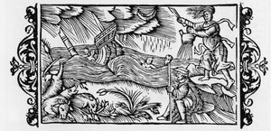 Wizard dishainting a Tempete - in „History of the Northern Nations“ (History of the peoples of the North) od Olause Magnuse, Řím 1555 od Unknown artist