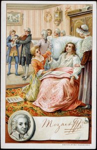 Wolfgang Amadeus Mozart (1756-1791) v posledních dnech svého života. Chromolitografie 19. století od Unknown artist