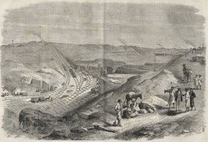 Práce na Suezském průplavu 1864 - Staveniště a vrtné práce na Suezském průplavu v roce 1864 (Chaluf Tranchee) - od Unknown artist