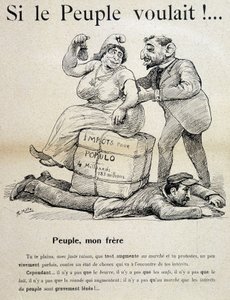 Dělník drcený „daněmi pro populo“ - kreslený film, konec 19. století od Unknown artist