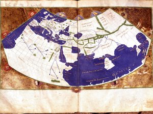 Světová mapa Claudia Ptolemaia (Claude Ptolemee, 90-168 od JC), řeckého astronoma a astrologa - Znázornění ploché Země bez severního a jižního pólu a bez amerického obsahu - Rukopis 15. století - Benátky, Biblioteca Marciana od Unknown artist
