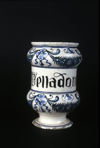 Lékárna ze 16. století obsahující Belladonnu, toxickou bylinu používanou ve farmacii. Muzeum vědy a techniky, Milán. od Unknown artist
