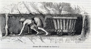 Mladá dívka pracující v uhelných dolech v Anglii od Unknown artist