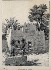 habitation du Sudan (Súdán) - rytina z roku 1889 v „Historie lidského bydlení na světové výstavě v roce 1889, pan Charles GARNIER - Librairie centrale des beaux-arts Paris 1889 od Unknown artist