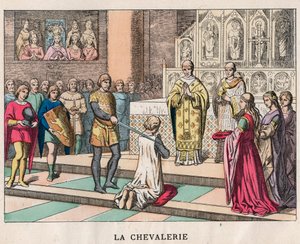 rytířství - La Chivalerie - Obměkčení rytíře - Rytina konce 19. století v „“ Nos Gires Nationales – Obrazy a recitace““ od Unknown artist
