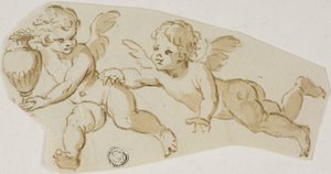 Putto honí jiného putta nesoucího vázu