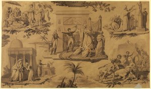 Kresba, karikatura pro potištěný bavlněný textil: Francouzi v Egyptě [Les Francais en Egypte], asi 1815 od Unknown artistUnknown artist