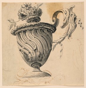 Kresba, stropní malba a váza s květinami, asi 1725-50 od Unknown artistUnknown artist