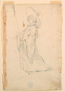 Kresba, kostýmní výprava: Dívka ve fantastickém oděvu pro balet, asi 1720 od Unknown artistUnknown artist